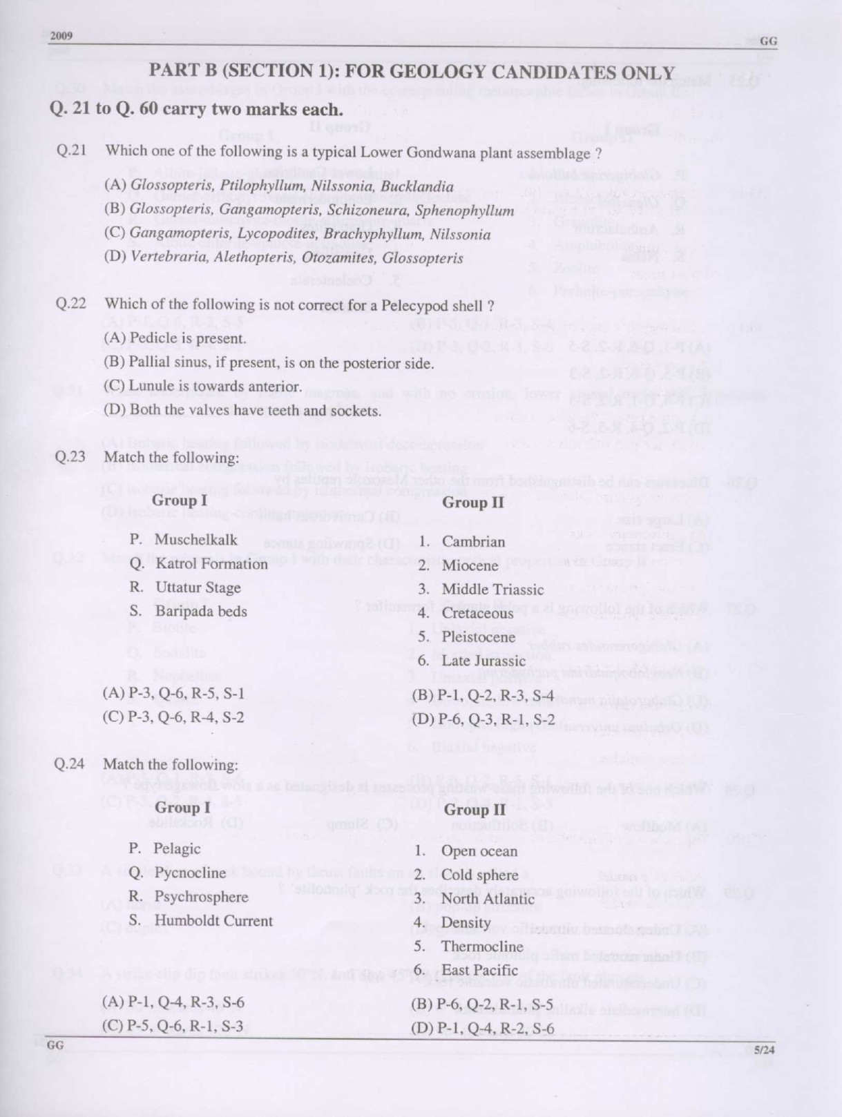 GATE Exam Question Paper 2009 Geology and Geophysics 5