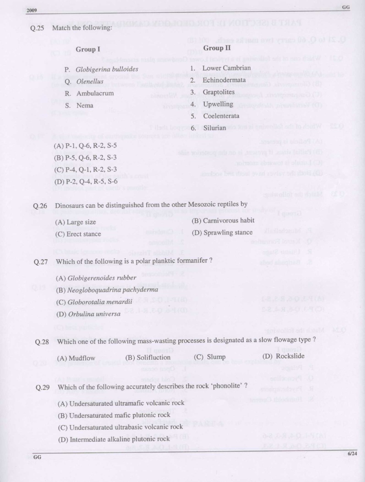 GATE Exam Question Paper 2009 Geology and Geophysics 6