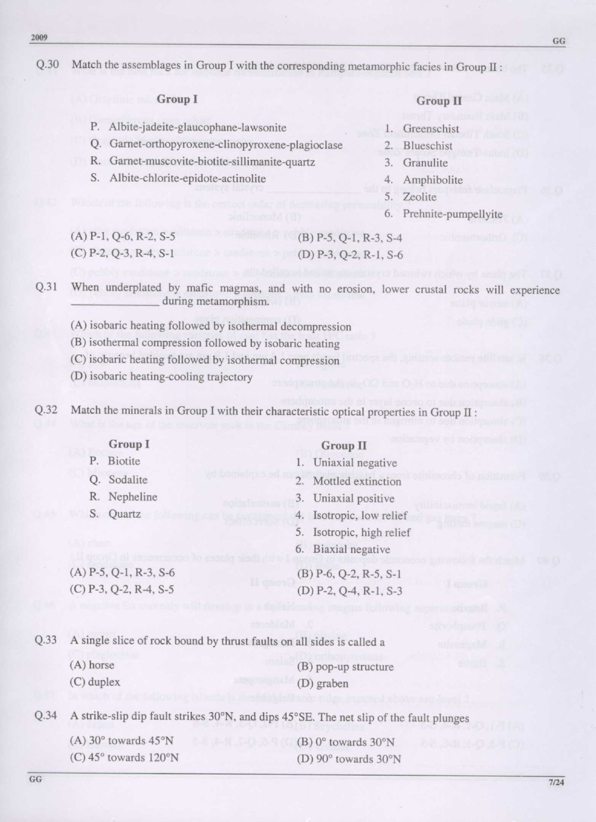 GATE Exam Question Paper 2009 Geology and Geophysics 7