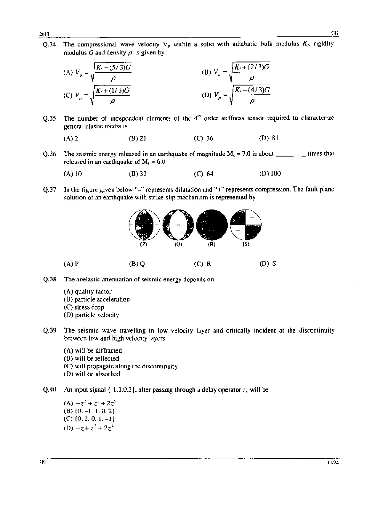 GATE Exam Question Paper 2010 Geology and Geophysics 11