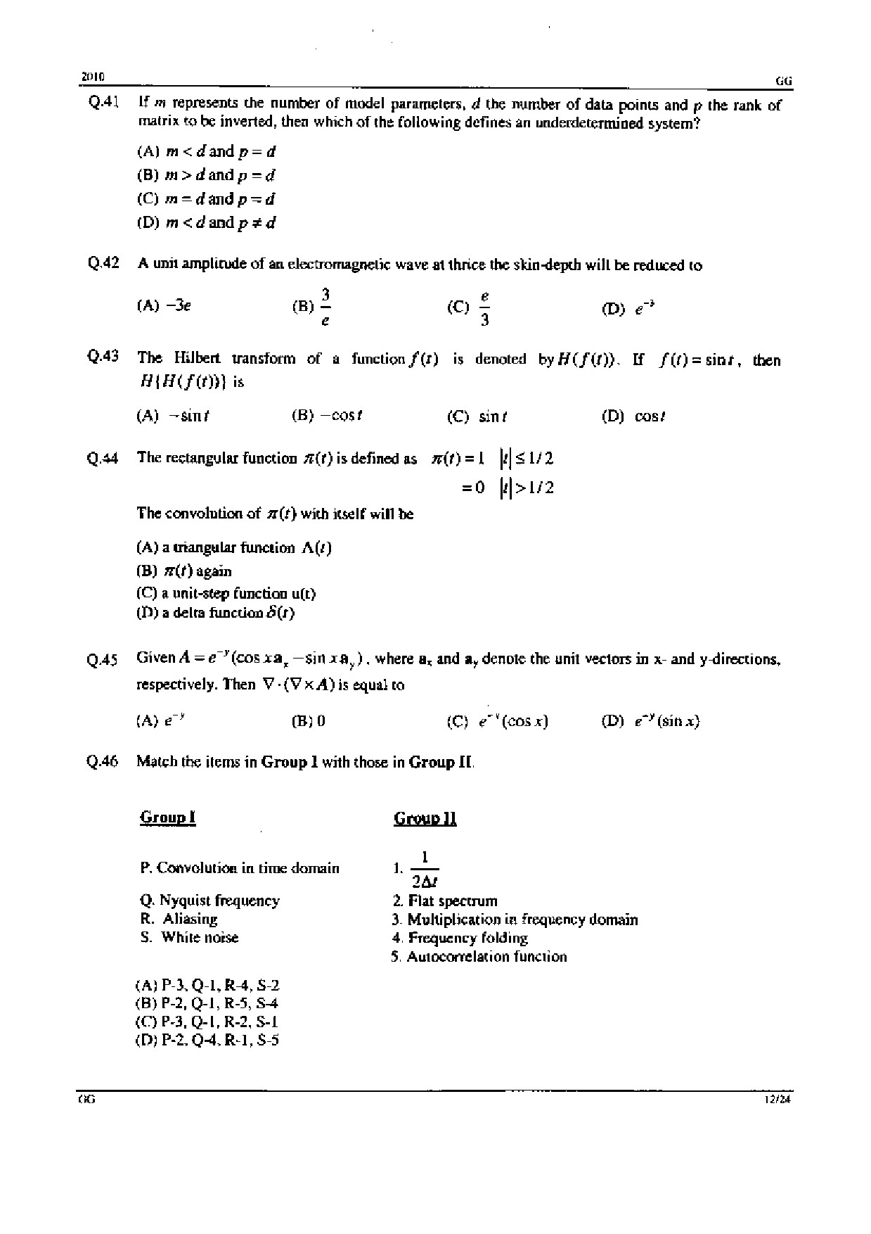 GATE Exam Question Paper 2010 Geology and Geophysics 12