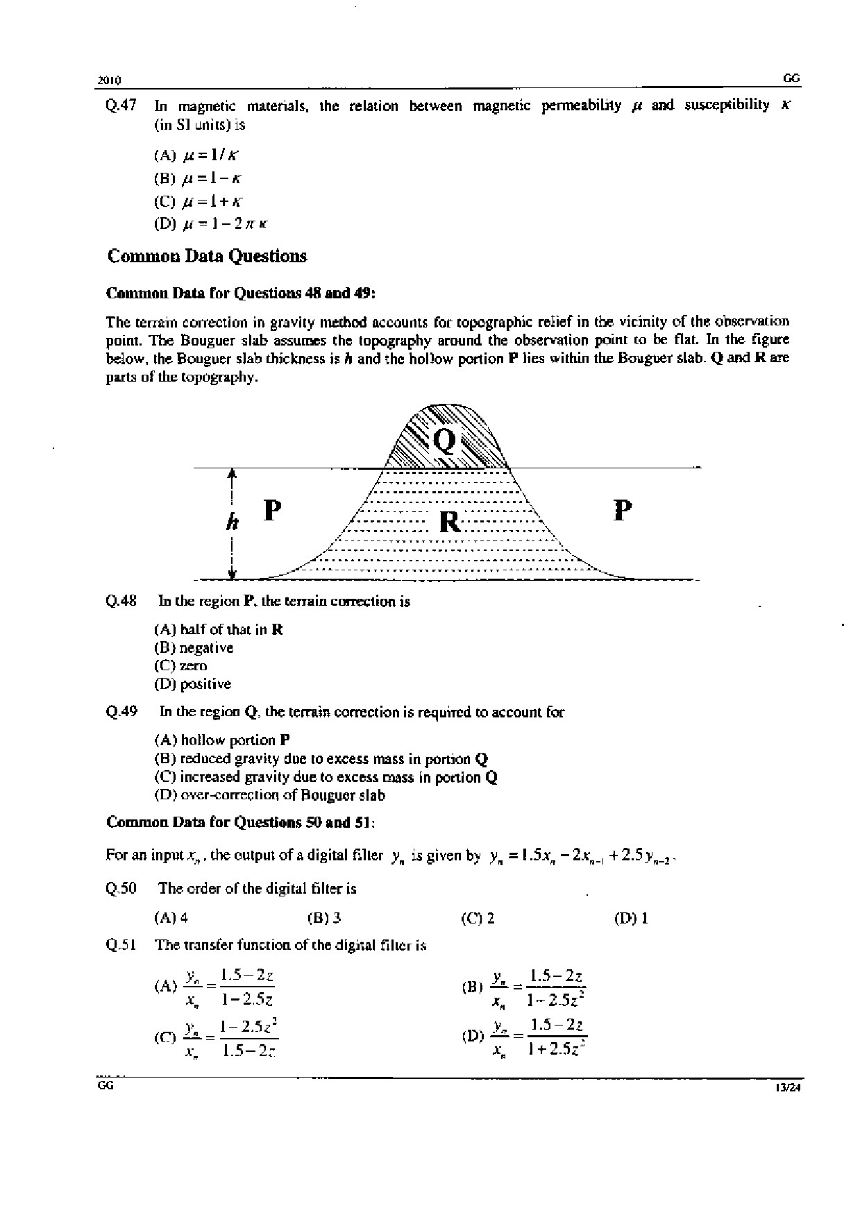 GATE Exam Question Paper 2010 Geology and Geophysics 13