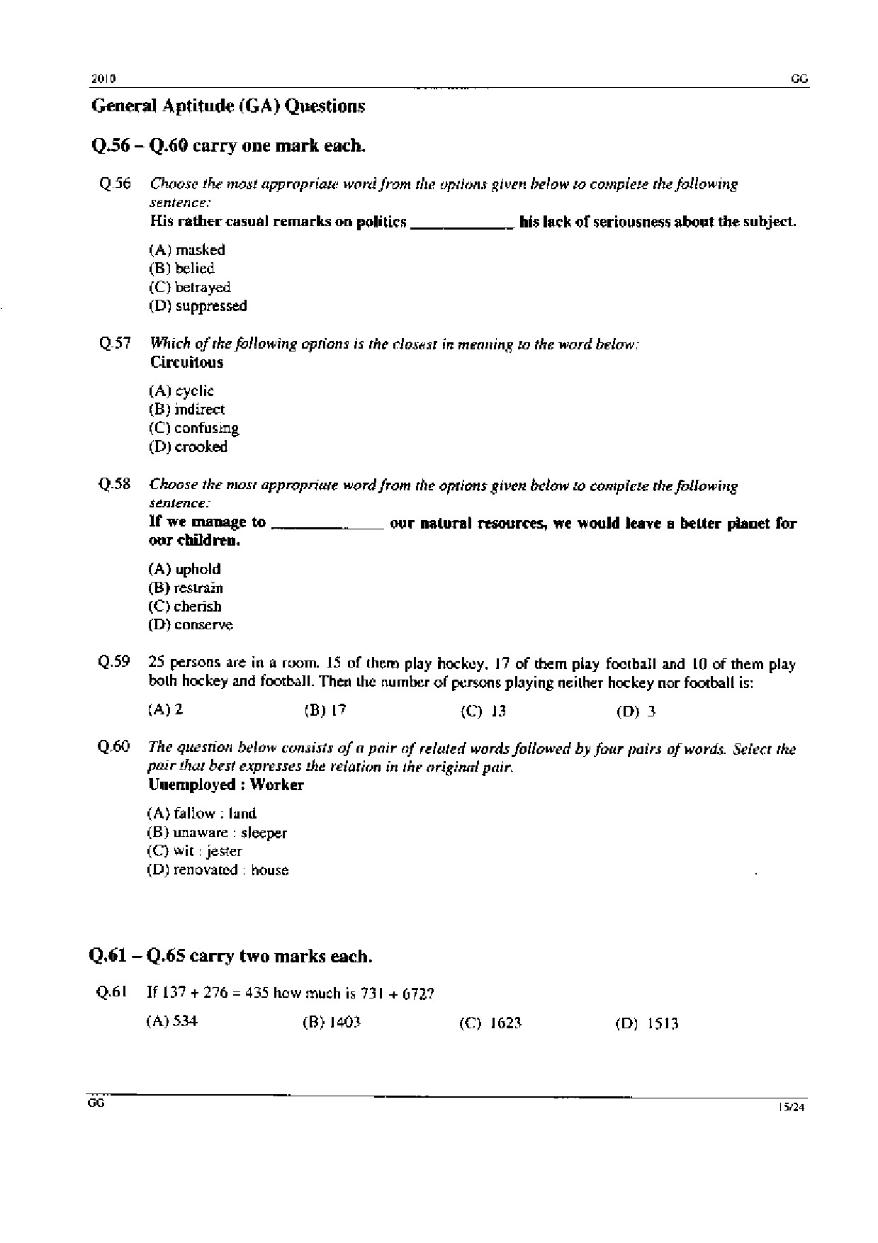 GATE Exam Question Paper 2010 Geology and Geophysics 15