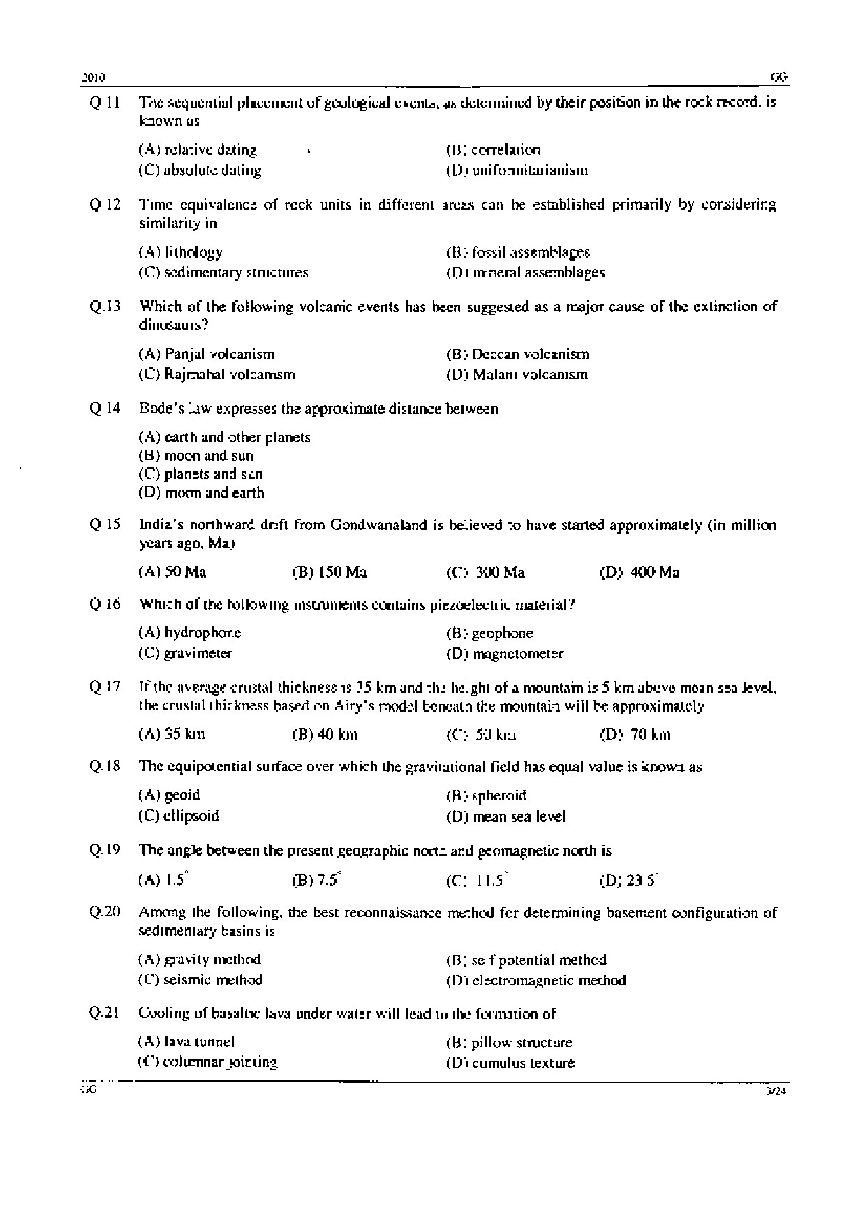 GATE Exam Question Paper 2010 Geology and Geophysics 3