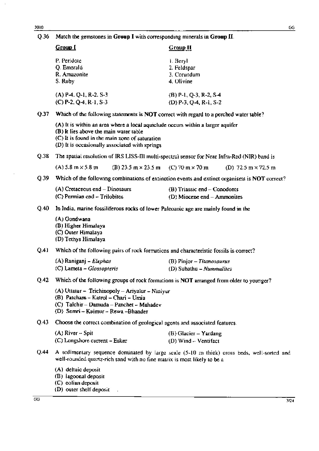 GATE Exam Question Paper 2010 Geology and Geophysics 7
