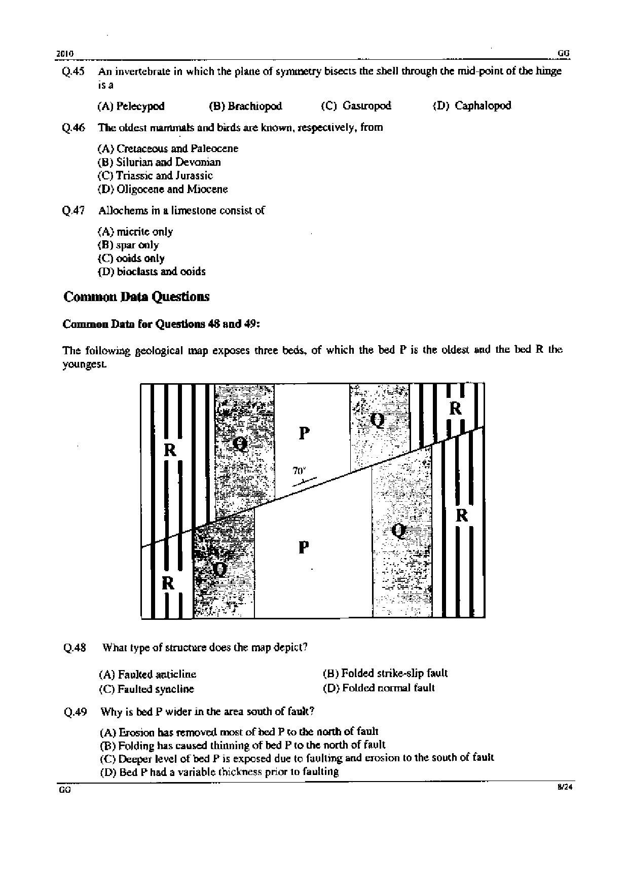 GATE Exam Question Paper 2010 Geology and Geophysics 8