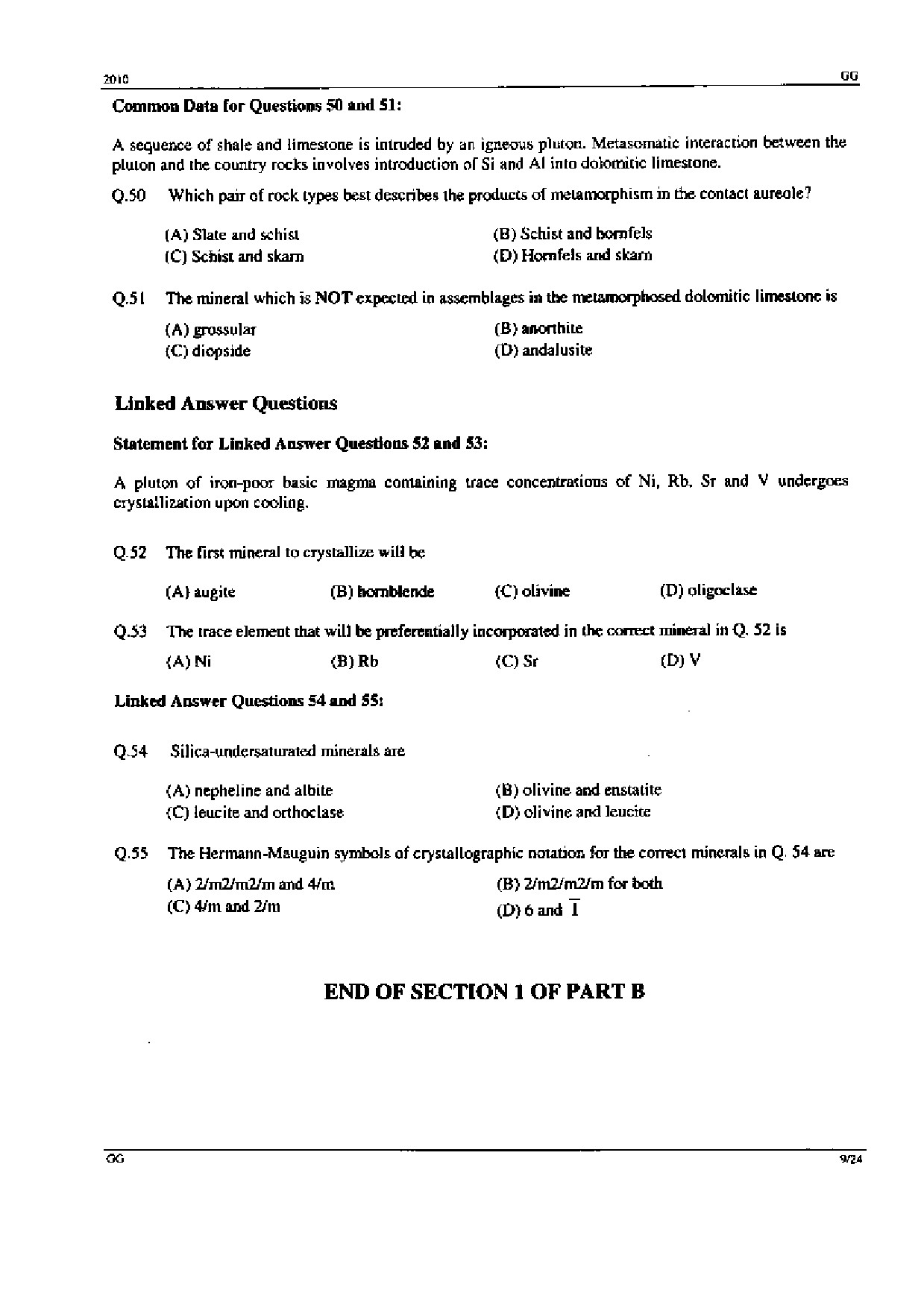GATE Exam Question Paper 2010 Geology and Geophysics 9