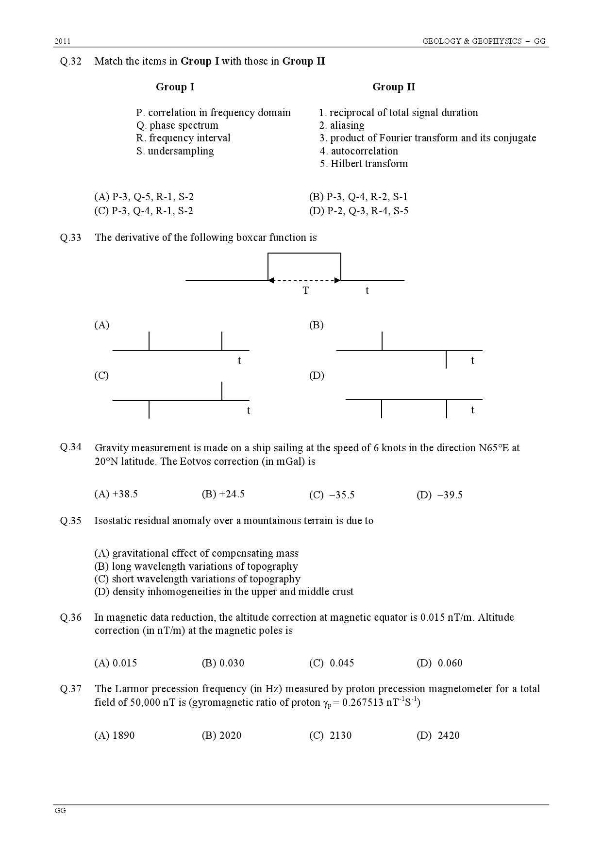 GATE Exam Question Paper 2011 Geology and Geophysics 12