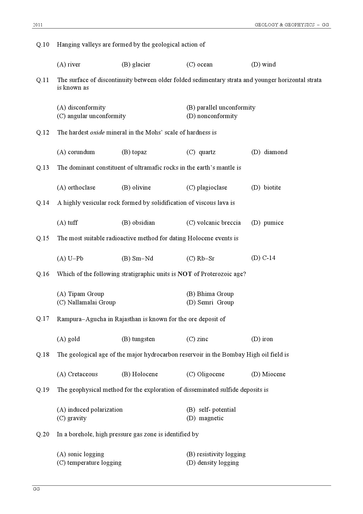 GATE Exam Question Paper 2011 Geology and Geophysics 3