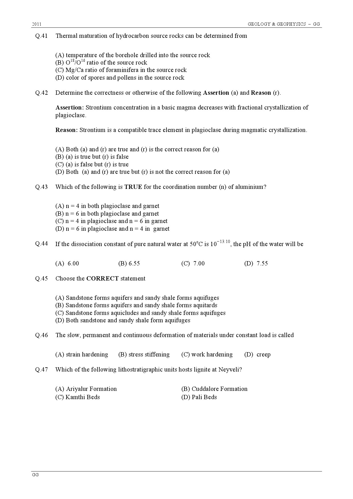 GATE Exam Question Paper 2011 Geology and Geophysics 8