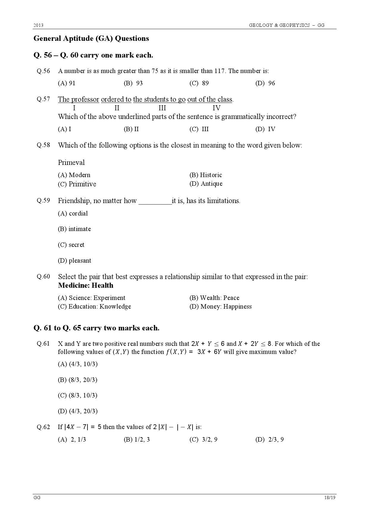GATE Exam Question Paper 2013 Geology and Geophysics 18