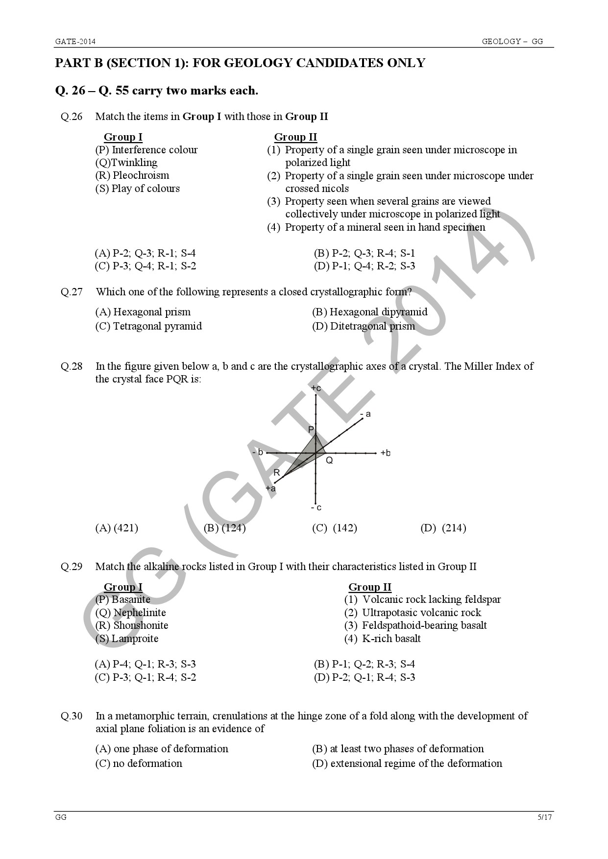 GATE Exam Question Paper 2014 Geology and Geophysics 11