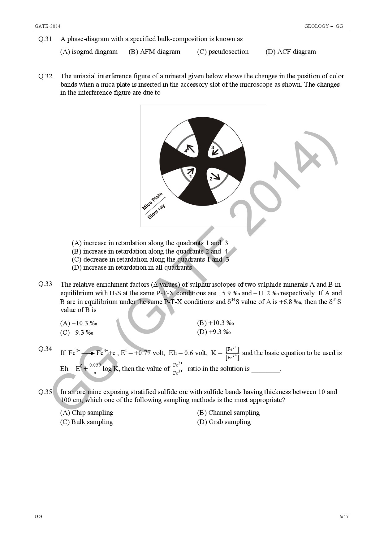 GATE Exam Question Paper 2014 Geology and Geophysics 12
