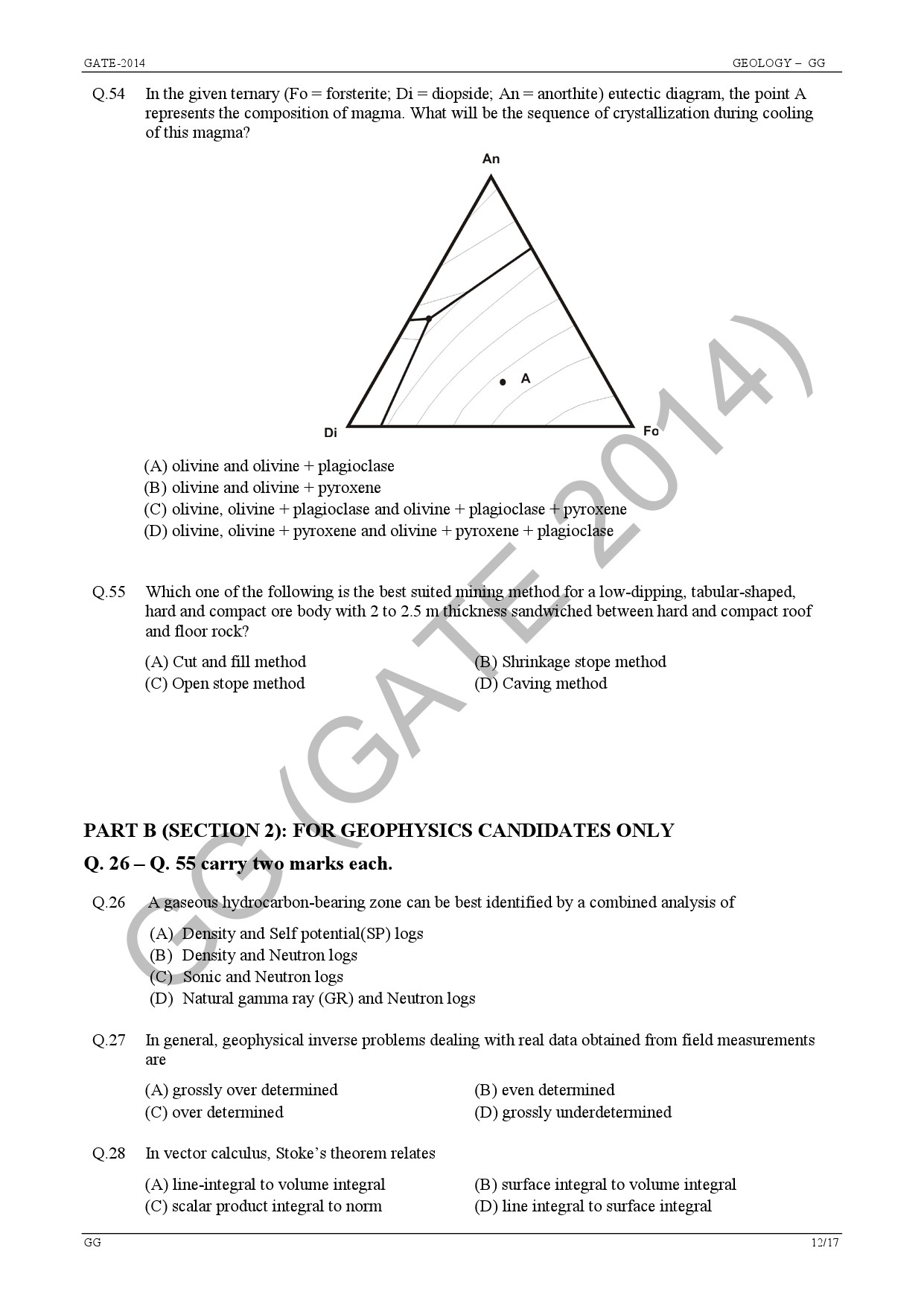 GATE Exam Question Paper 2014 Geology and Geophysics 18