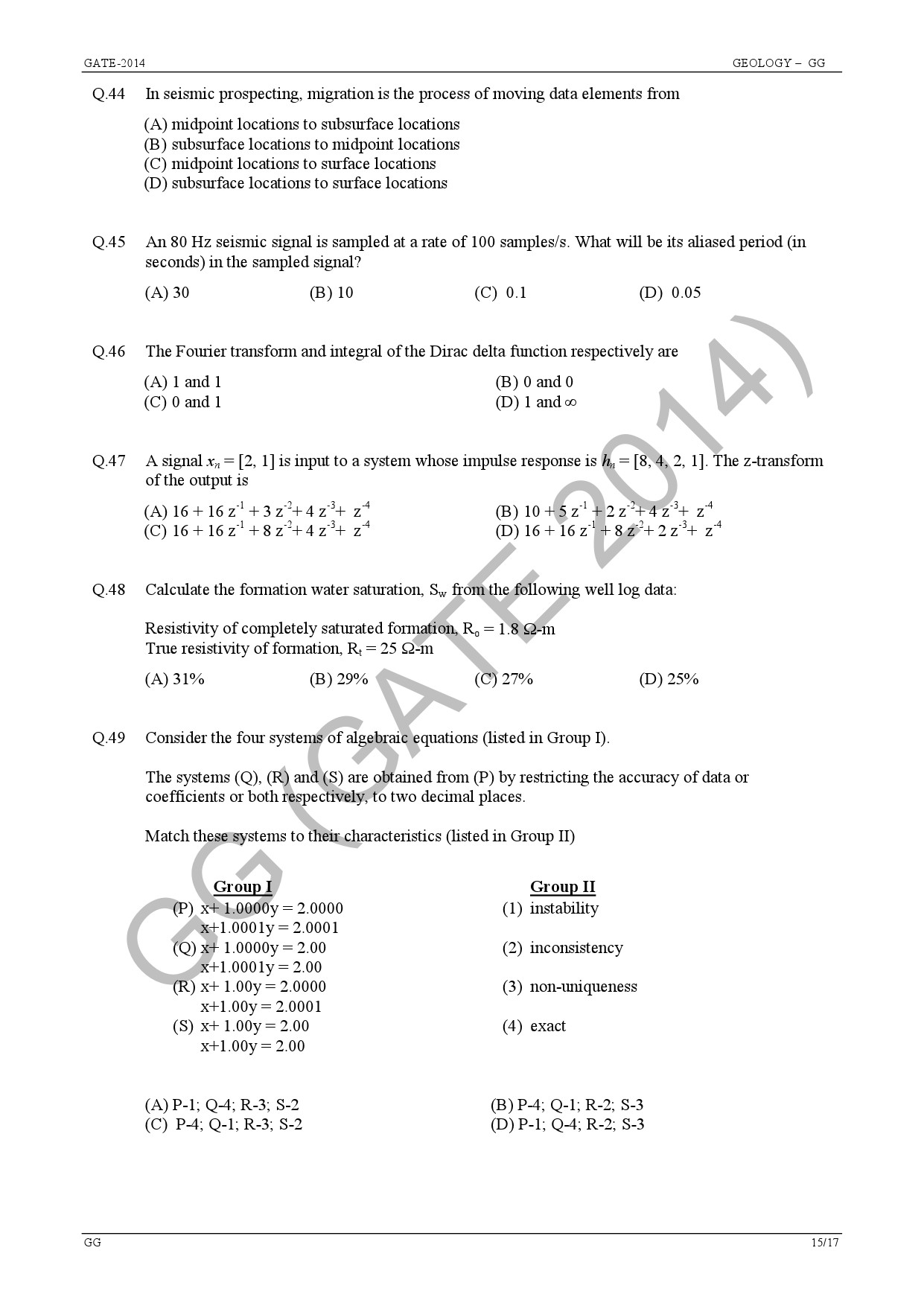 GATE Exam Question Paper 2014 Geology and Geophysics 21
