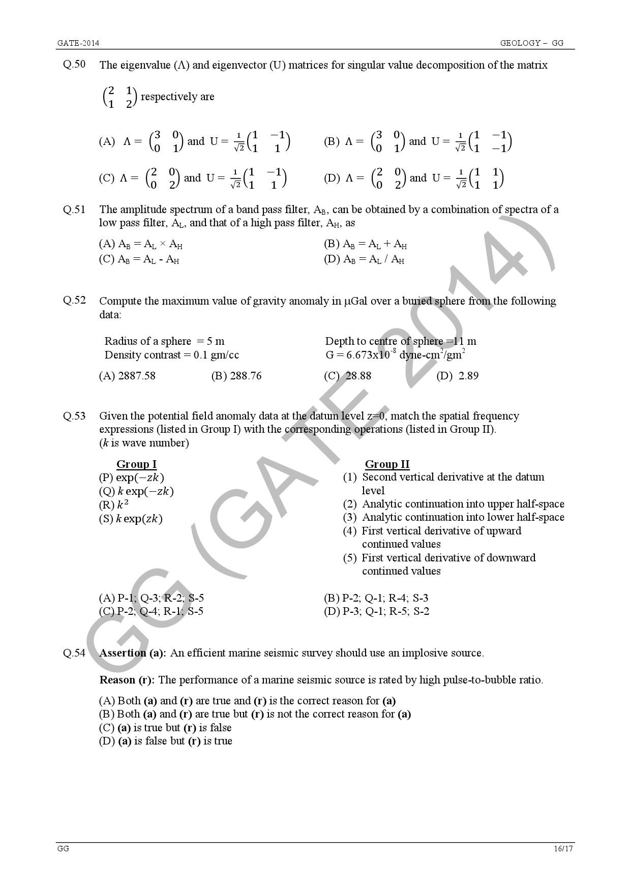 GATE Exam Question Paper 2014 Geology and Geophysics 22