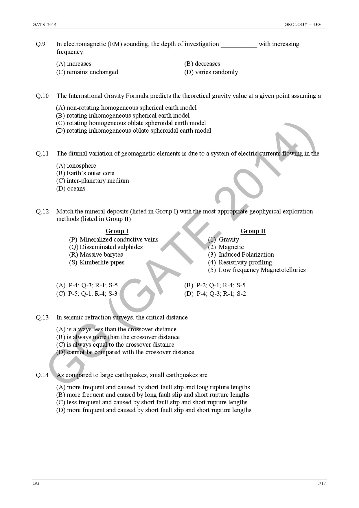 GATE Exam Question Paper 2014 Geology and Geophysics 8