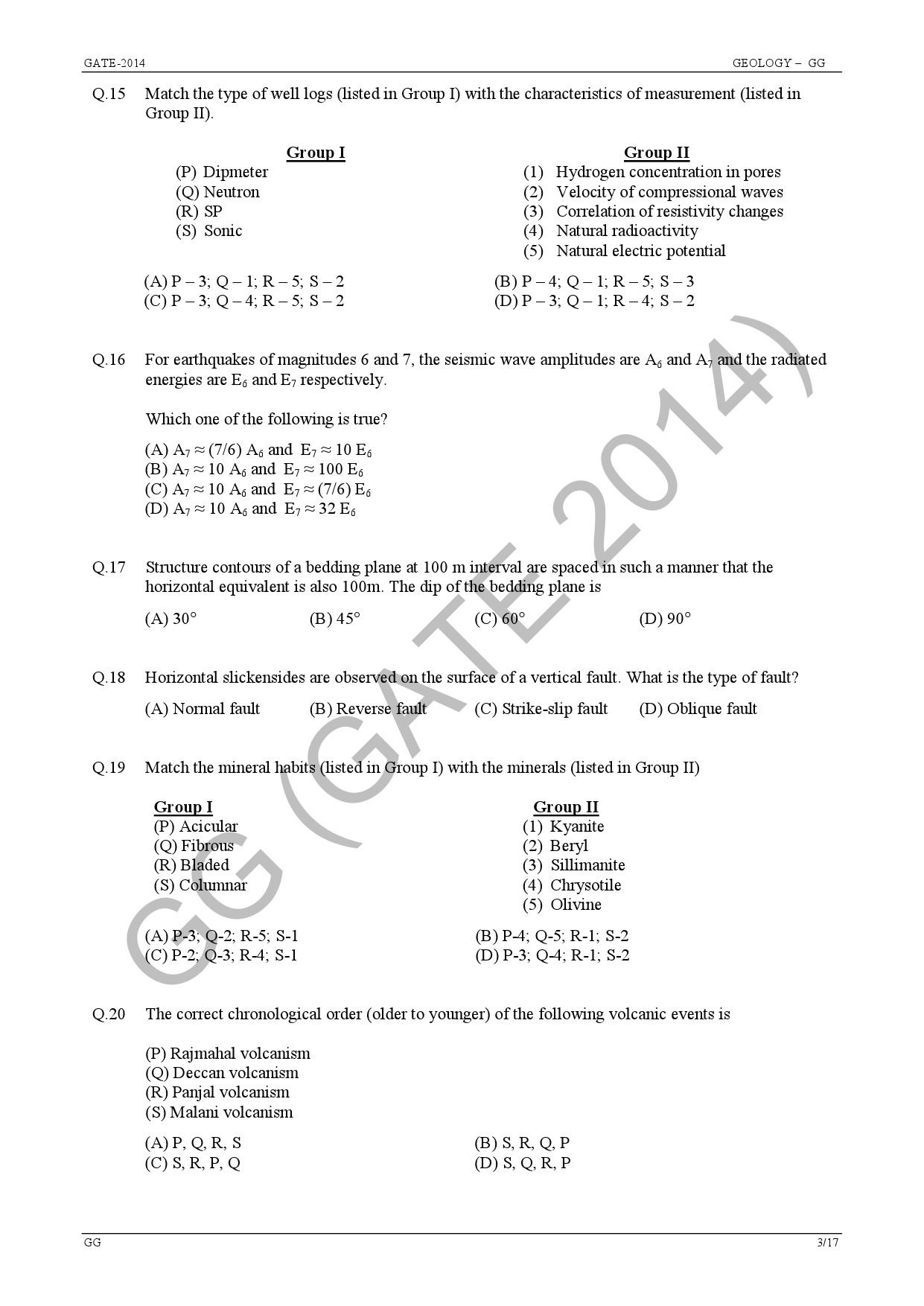 GATE Exam Question Paper 2014 Geology and Geophysics 9