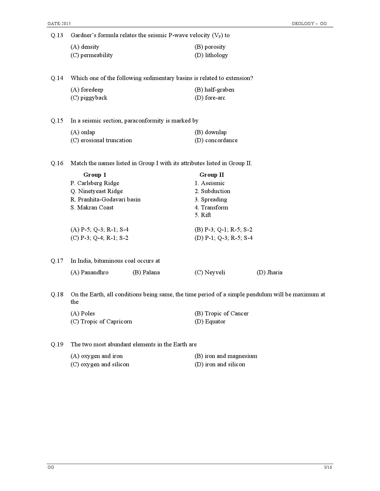 GATE Exam Question Paper 2015 Geology and Geophysics 3