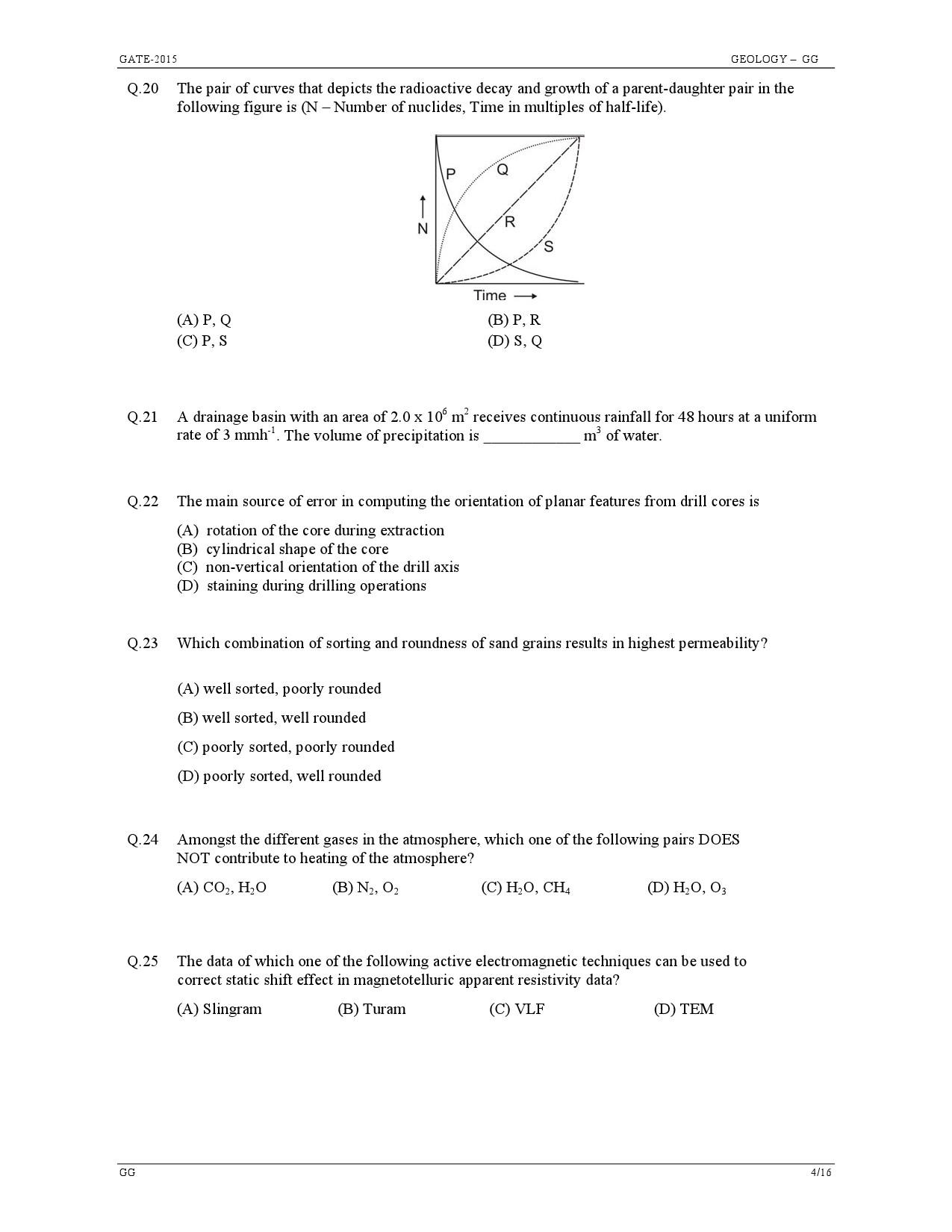 GATE Exam Question Paper 2015 Geology and Geophysics 4