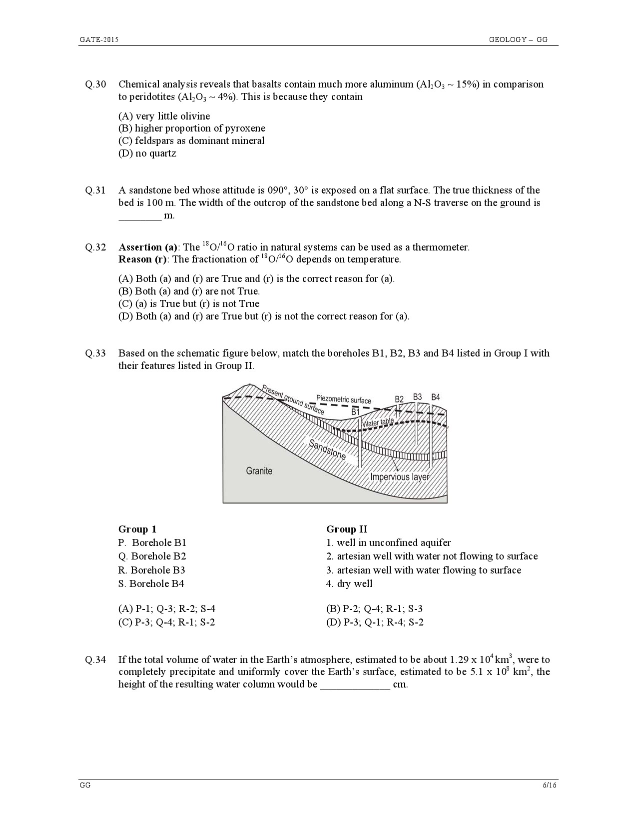 GATE Exam Question Paper 2015 Geology and Geophysics 6
