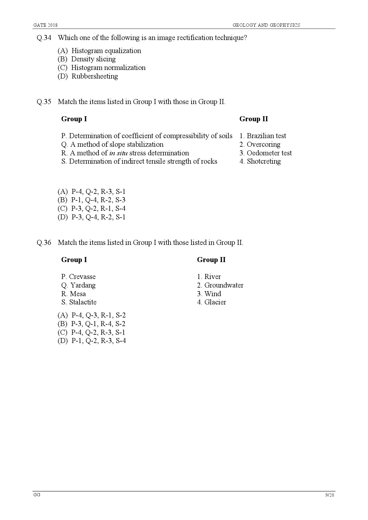 GATE Exam Question Paper 2018 Geology and Geophysics 11