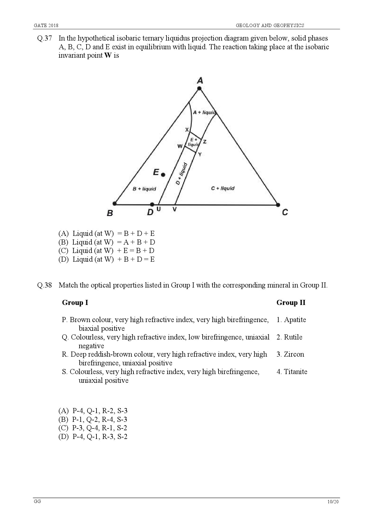 GATE Exam Question Paper 2018 Geology and Geophysics 12