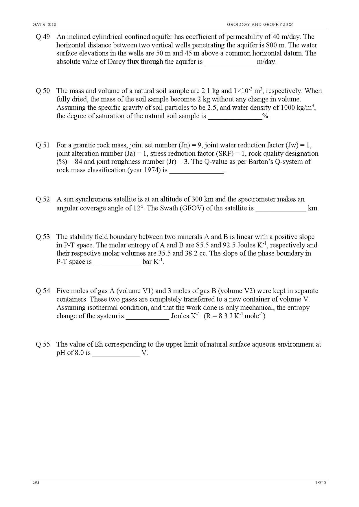 GATE Exam Question Paper 2018 Geology and Geophysics 15