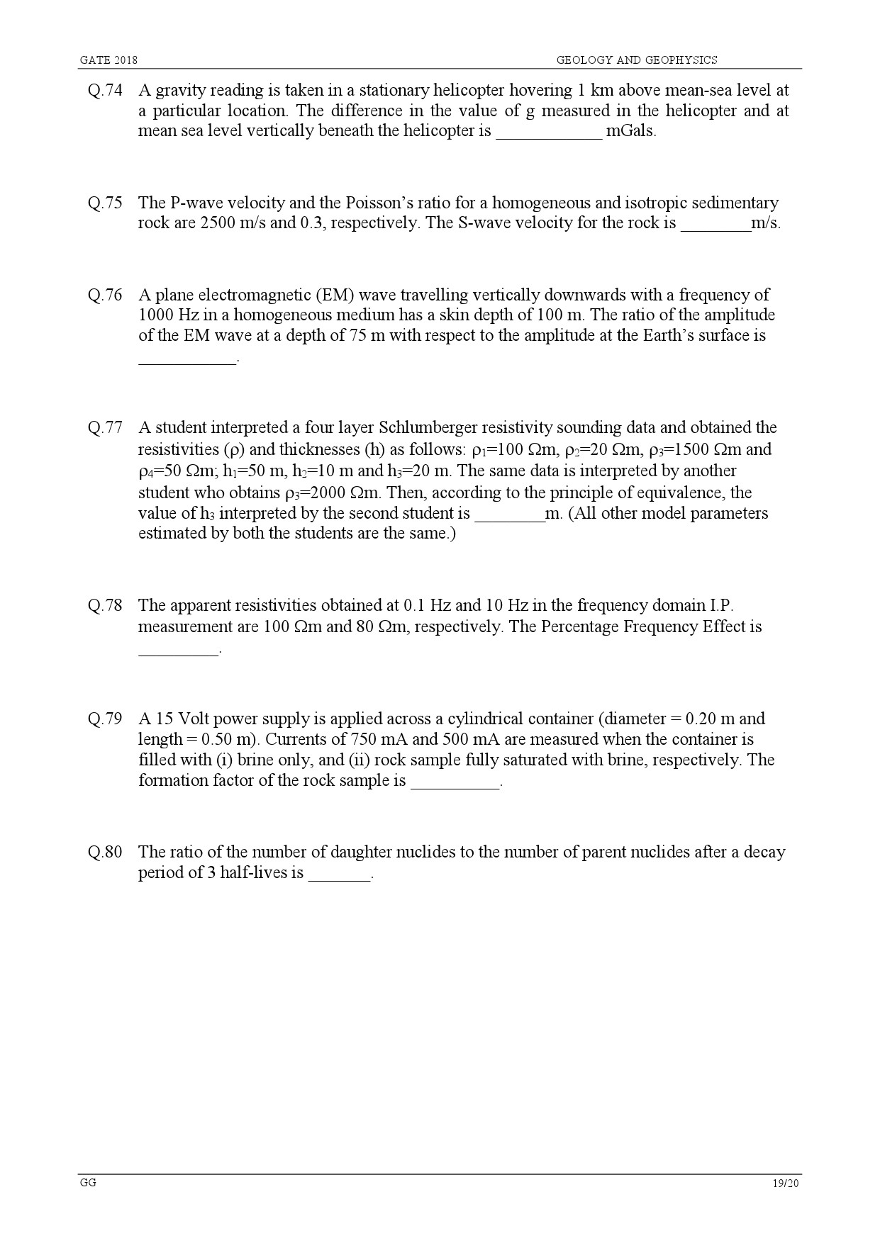 GATE Exam Question Paper 2018 Geology and Geophysics 21