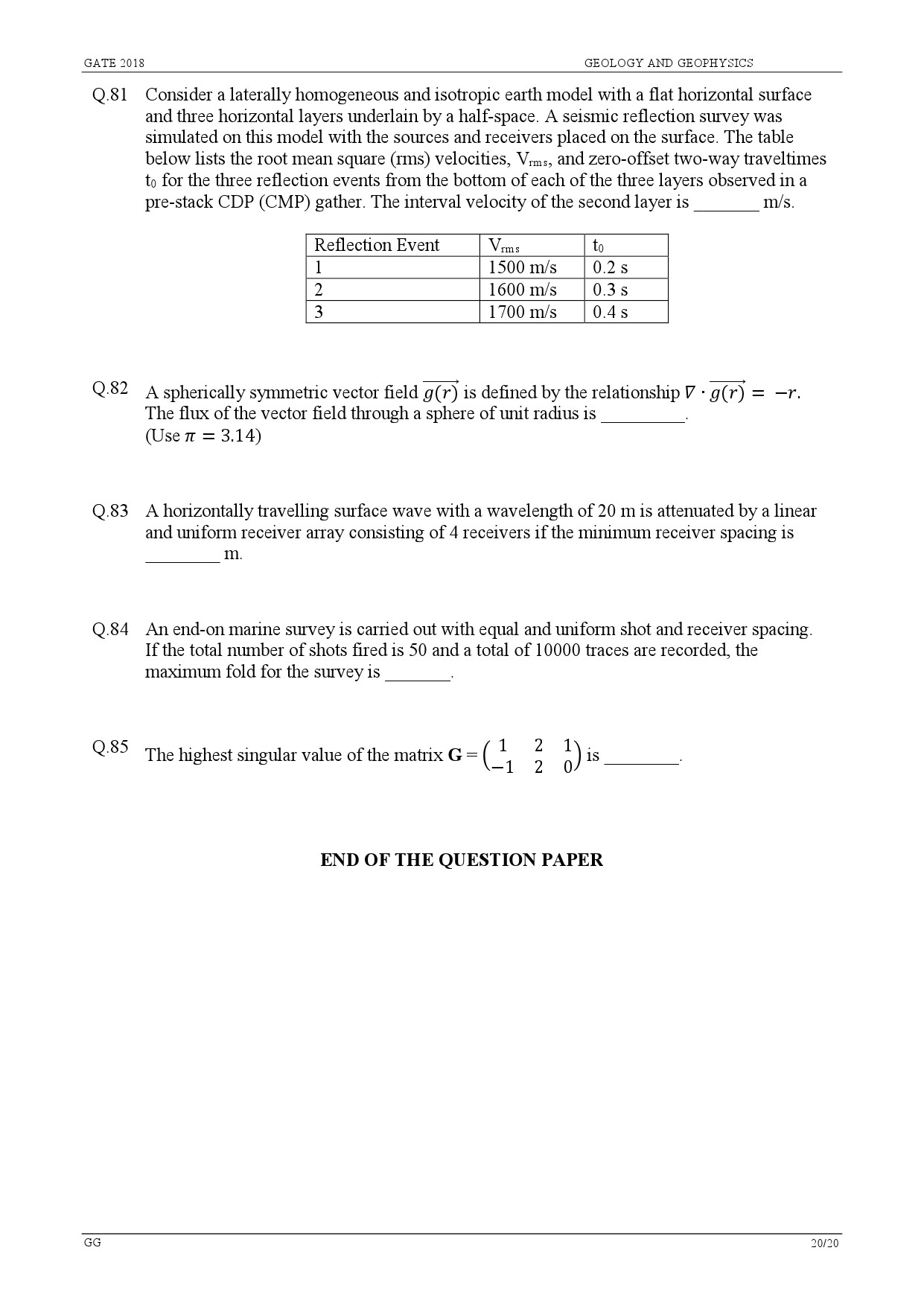 GATE Exam Question Paper 2018 Geology and Geophysics 22