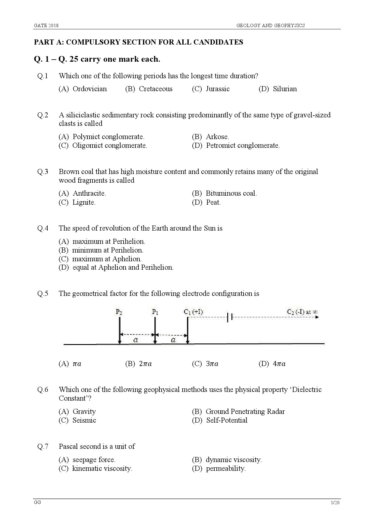 GATE Exam Question Paper 2018 Geology and Geophysics 3