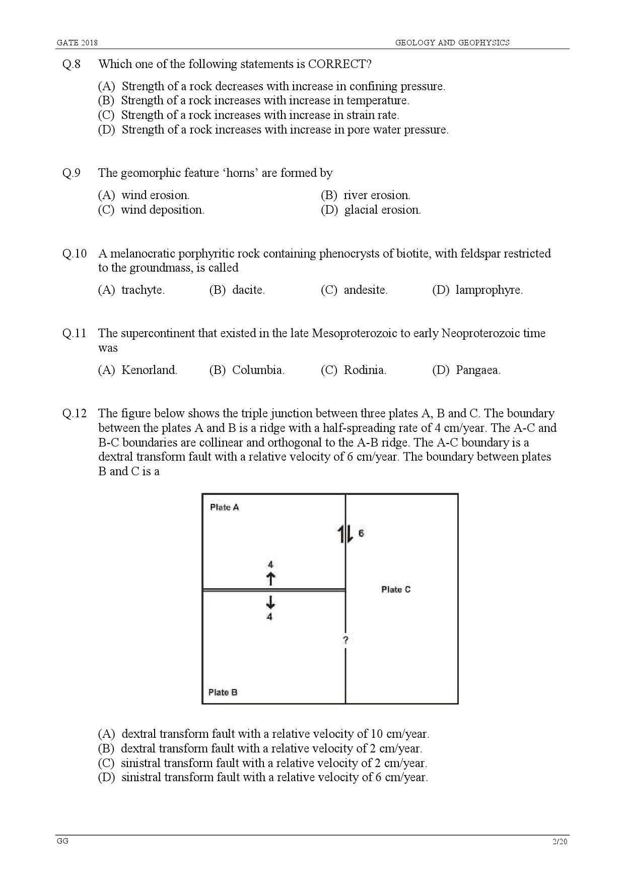 GATE Exam Question Paper 2018 Geology and Geophysics 4