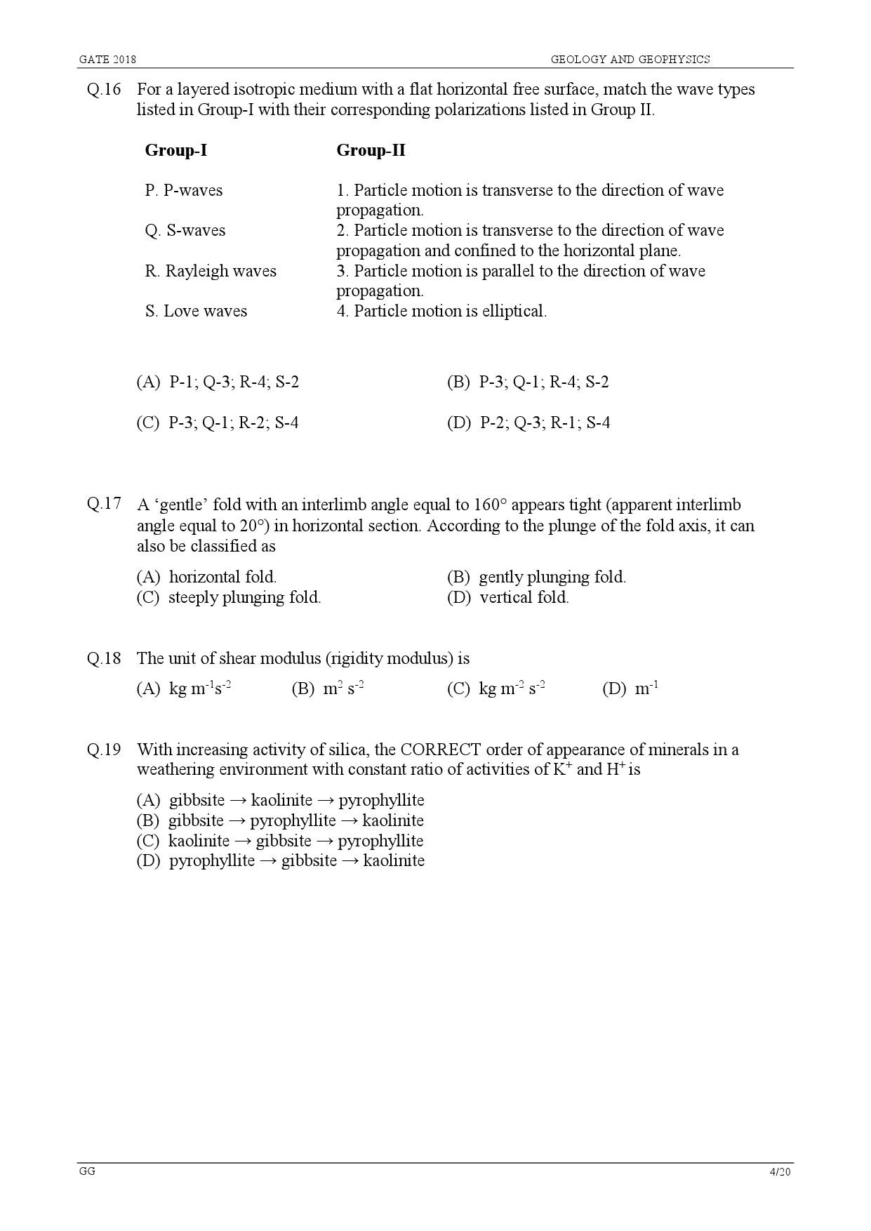 GATE Exam Question Paper 2018 Geology and Geophysics 6