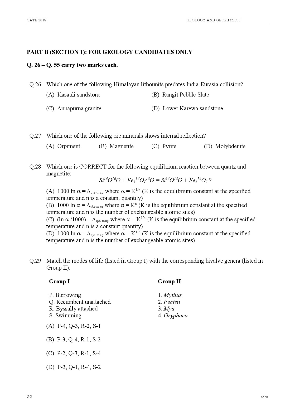 GATE Exam Question Paper 2018 Geology and Geophysics 8