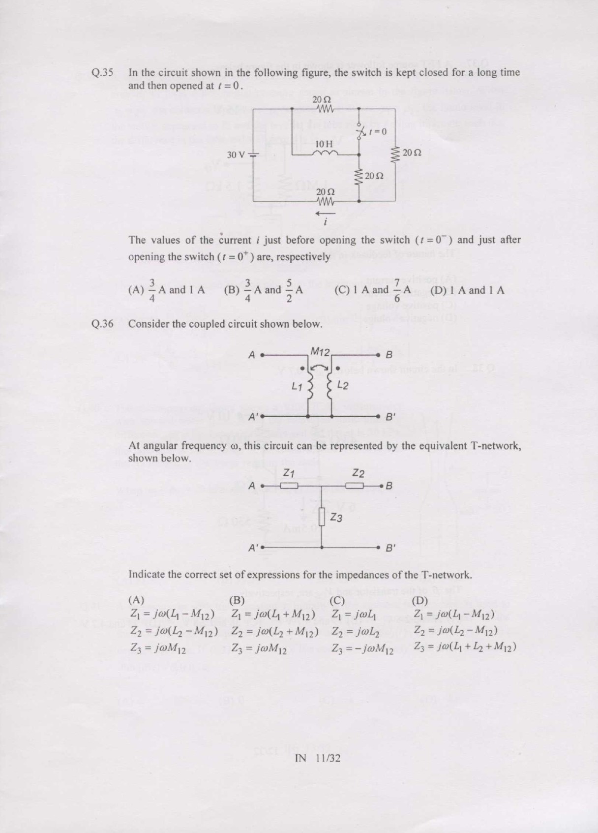GATE Exam Question Paper 2007 Instrumentation Engineering 11
