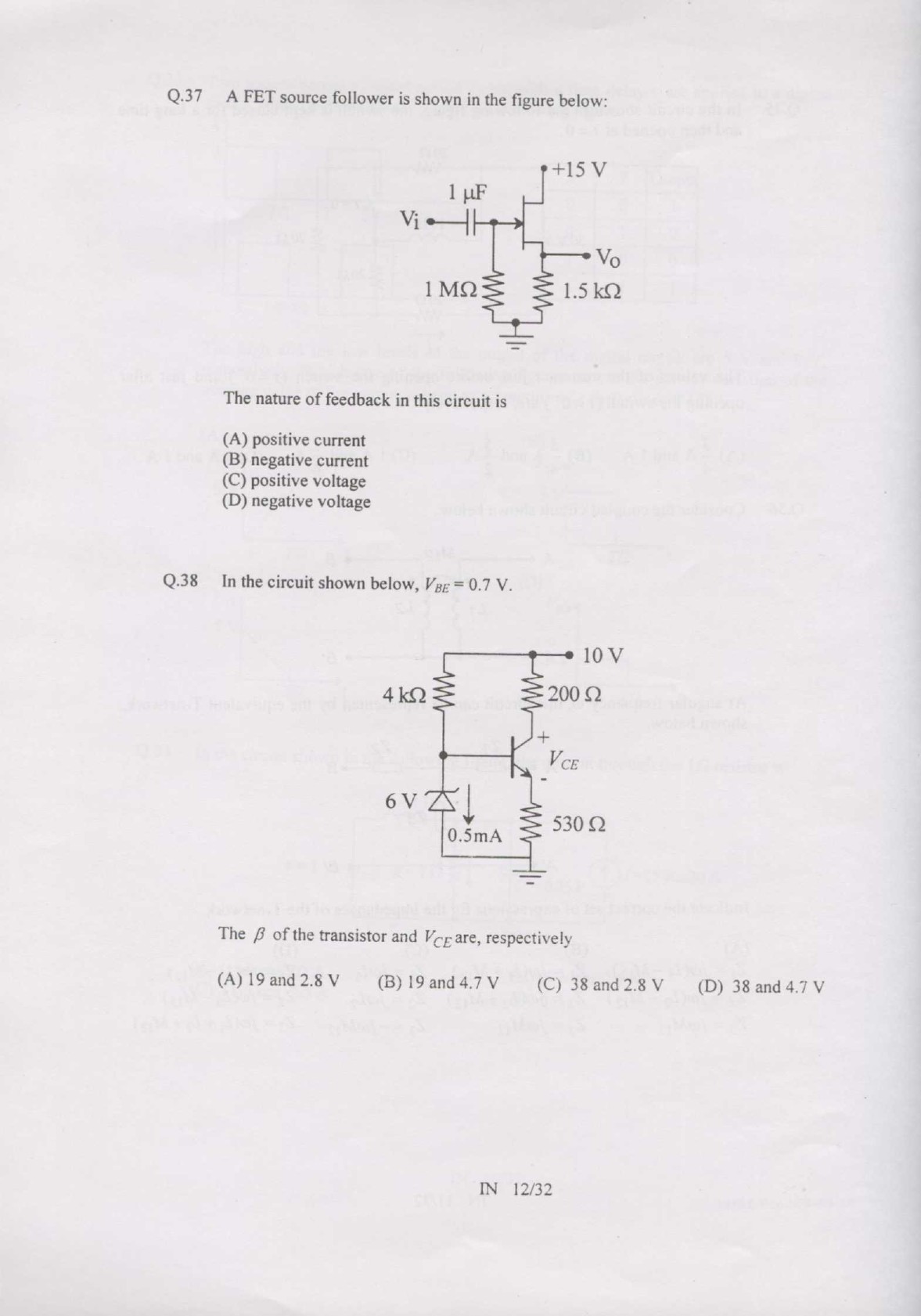 GATE Exam Question Paper 2007 Instrumentation Engineering 12