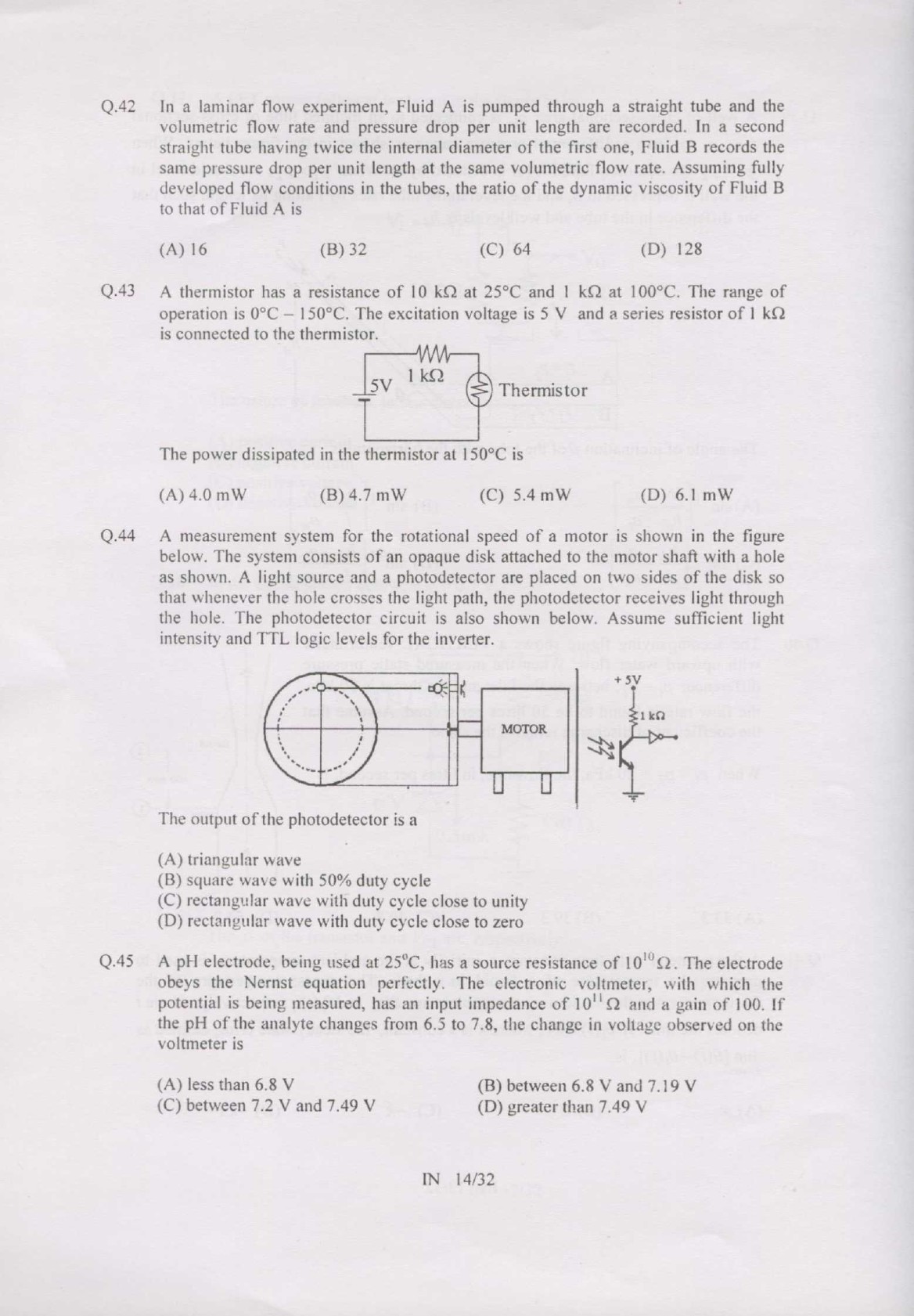 GATE Exam Question Paper 2007 Instrumentation Engineering 14