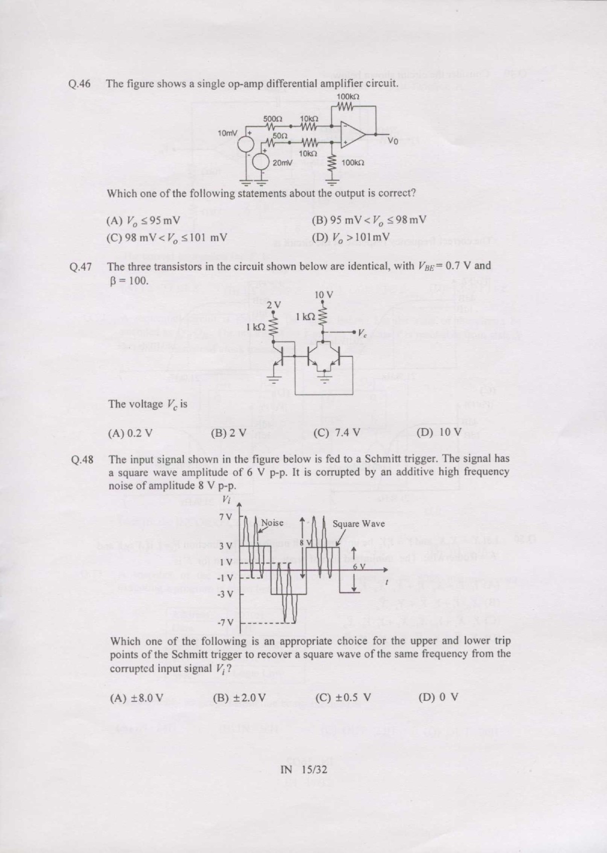 GATE Exam Question Paper 2007 Instrumentation Engineering 15