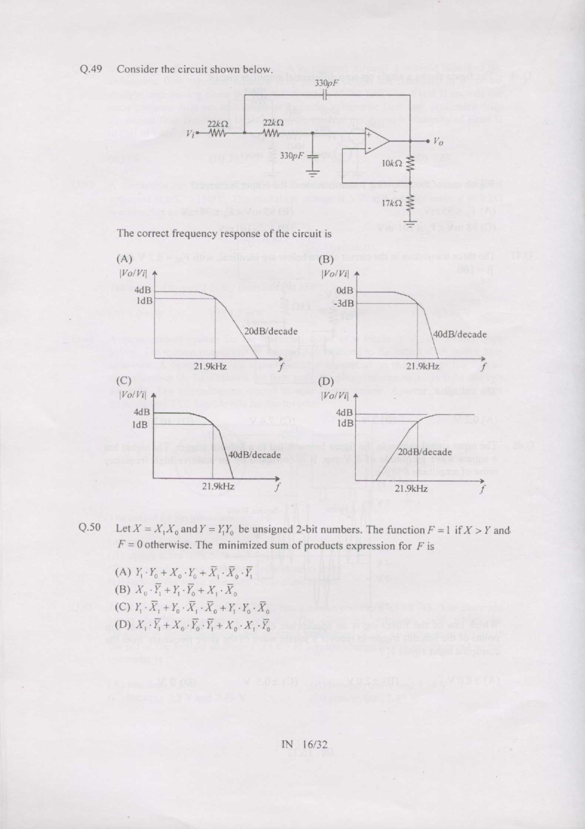 GATE Exam Question Paper 2007 Instrumentation Engineering 16