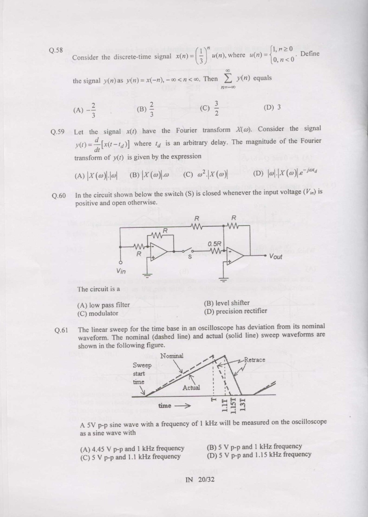 GATE Exam Question Paper 2007 Instrumentation Engineering 20