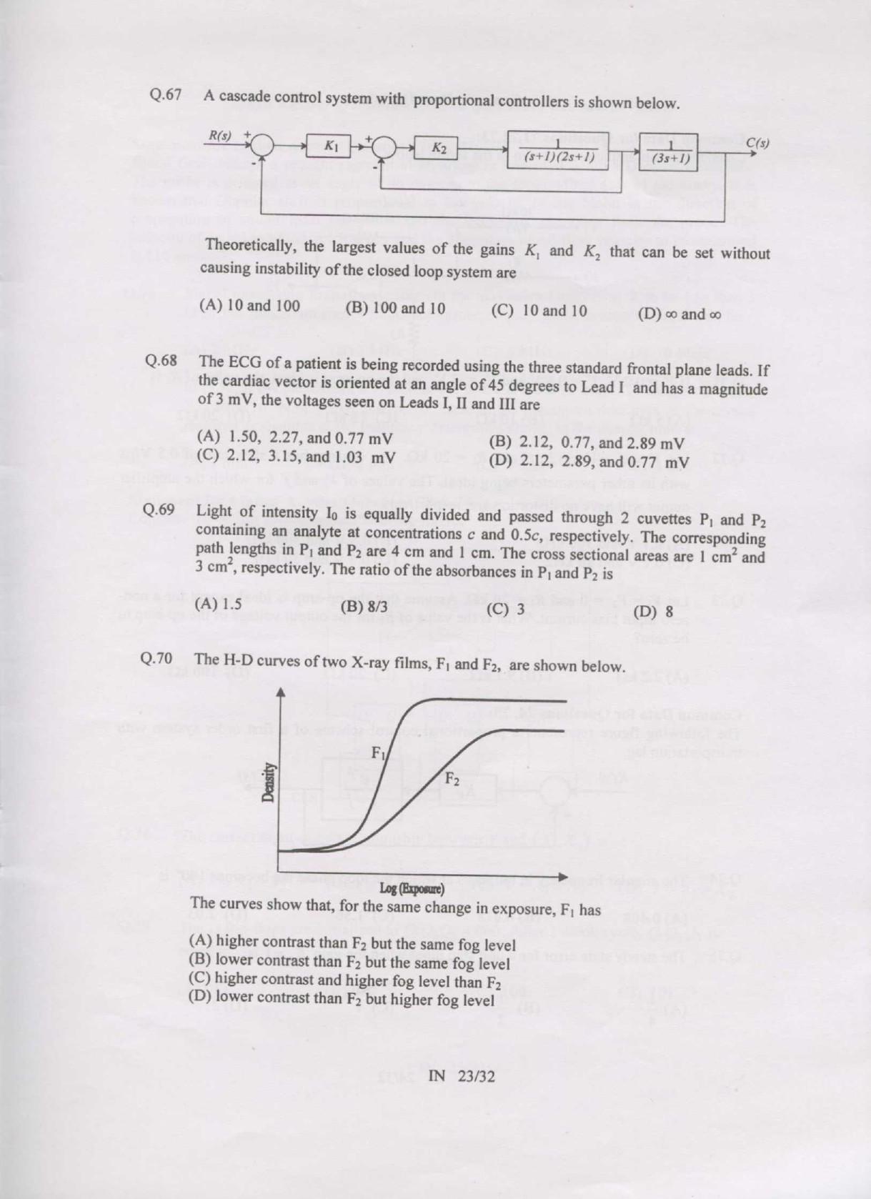 GATE Exam Question Paper 2007 Instrumentation Engineering 23