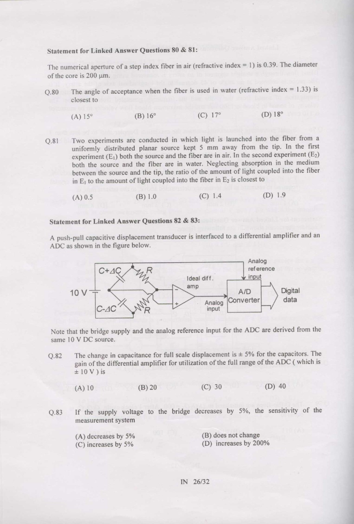GATE Exam Question Paper 2007 Instrumentation Engineering 26