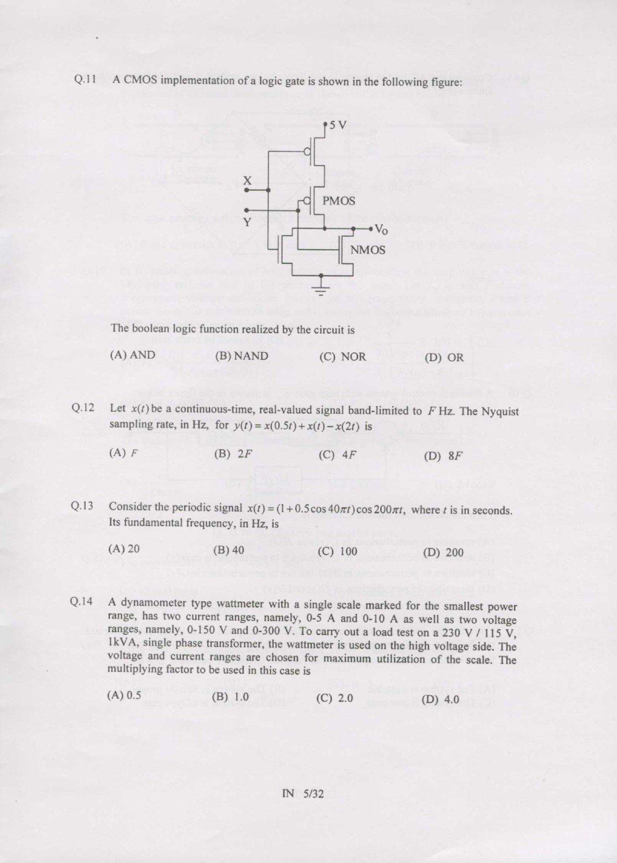 GATE Exam Question Paper 2007 Instrumentation Engineering 5