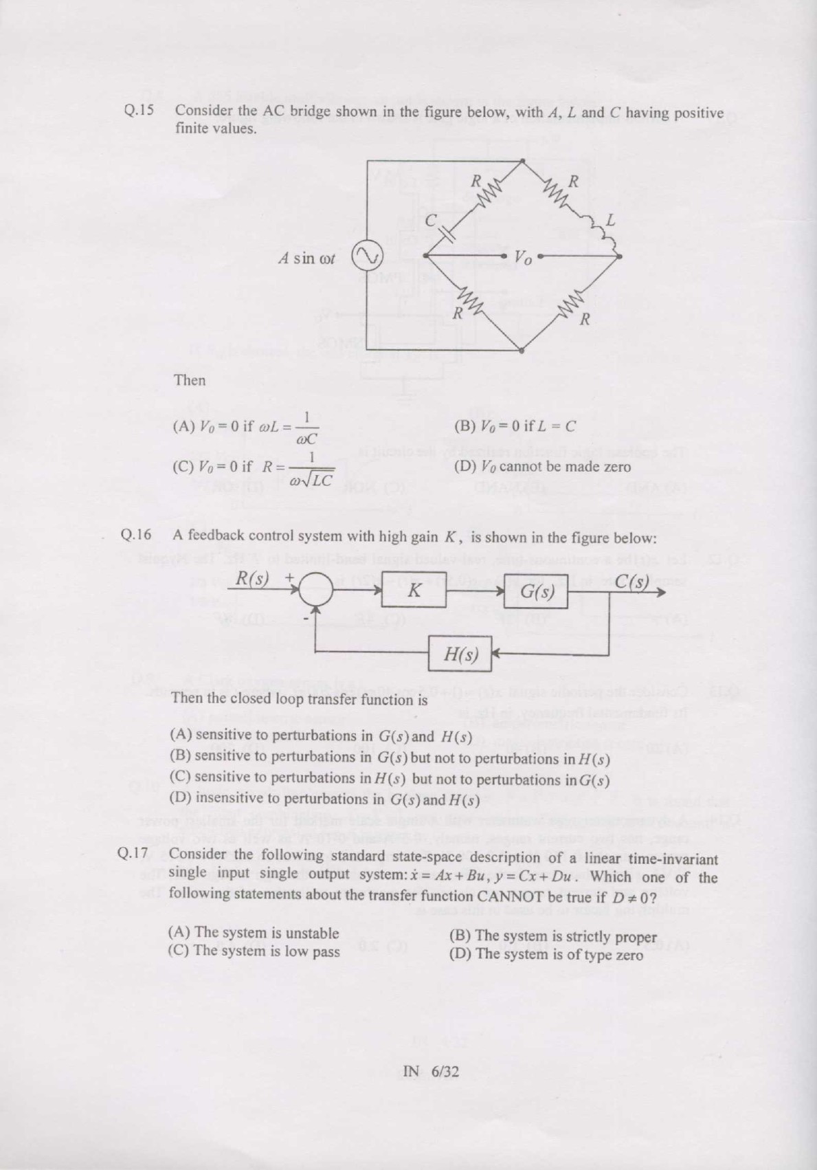 GATE Exam Question Paper 2007 Instrumentation Engineering 6