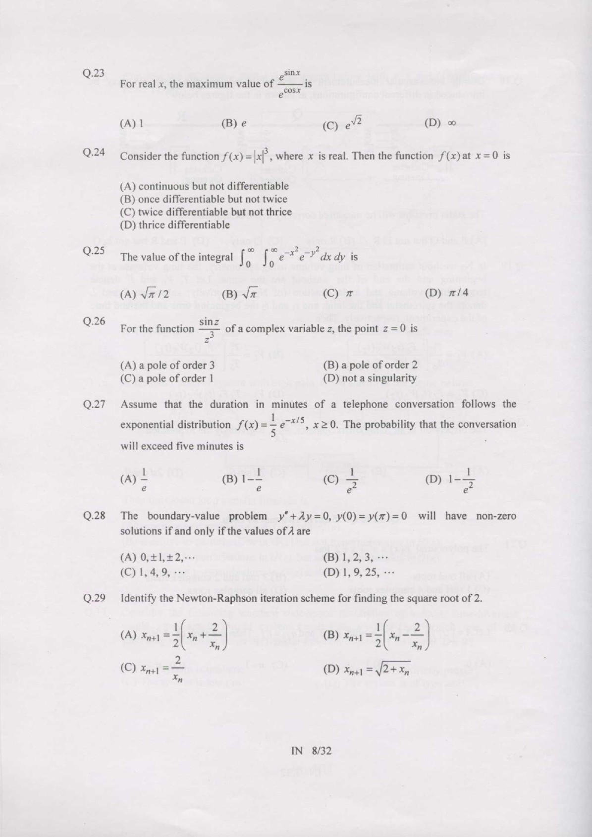 GATE Exam Question Paper 2007 Instrumentation Engineering 8