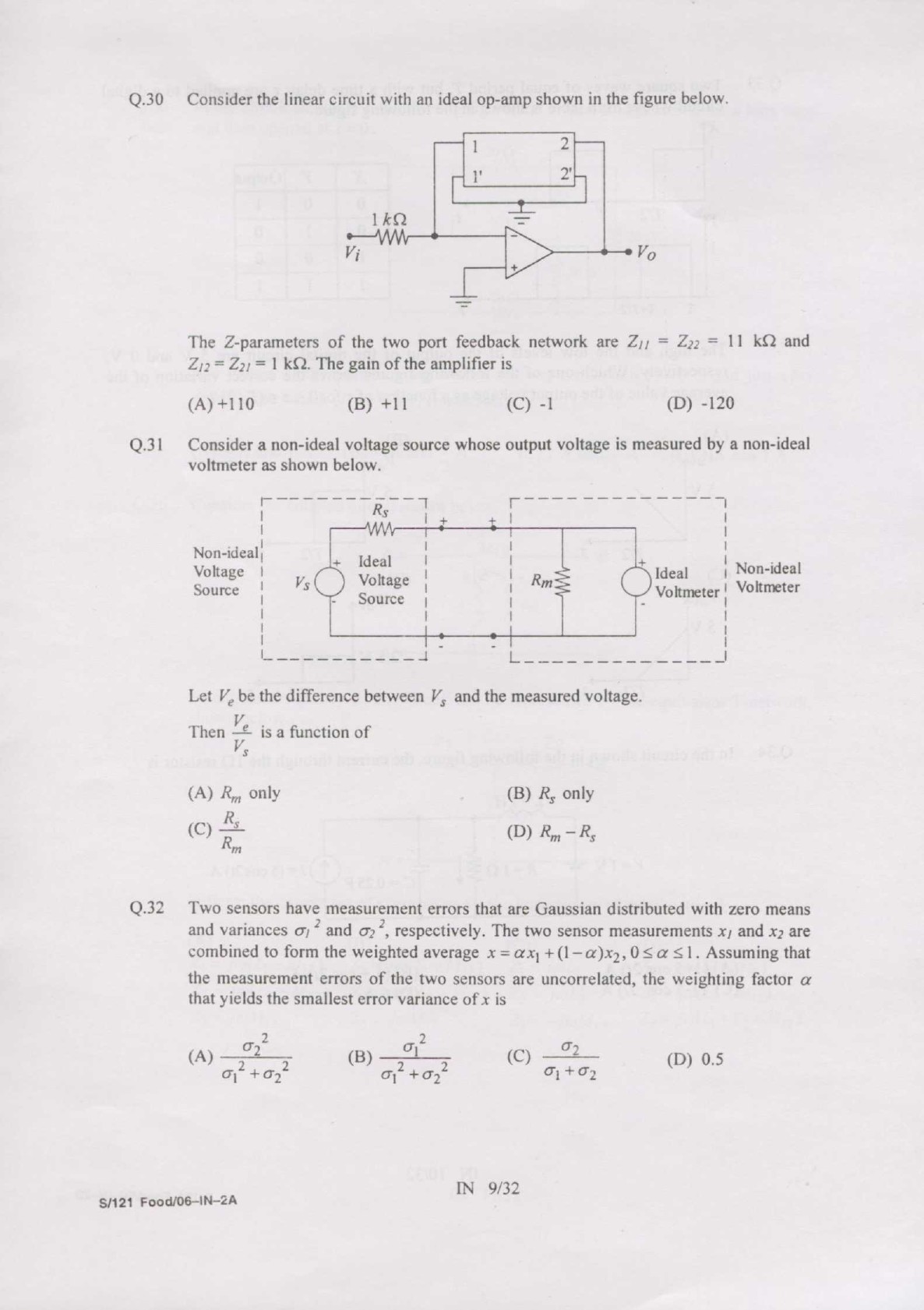 GATE Exam Question Paper 2007 Instrumentation Engineering 9