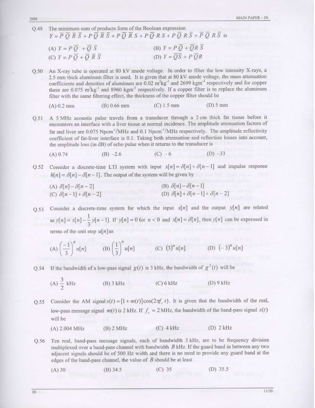 GATE Exam Question Paper 2008 Instrumentation Engineering 11
