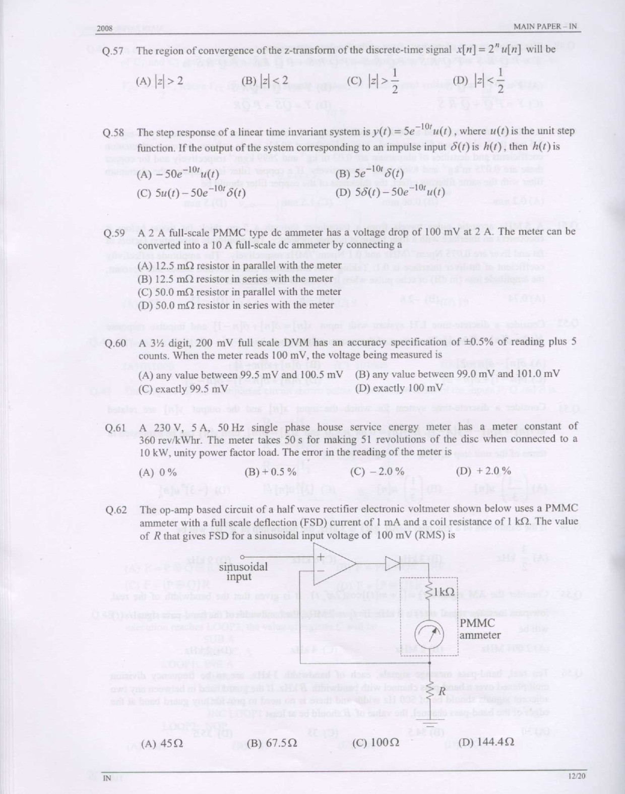 GATE Exam Question Paper 2008 Instrumentation Engineering 12