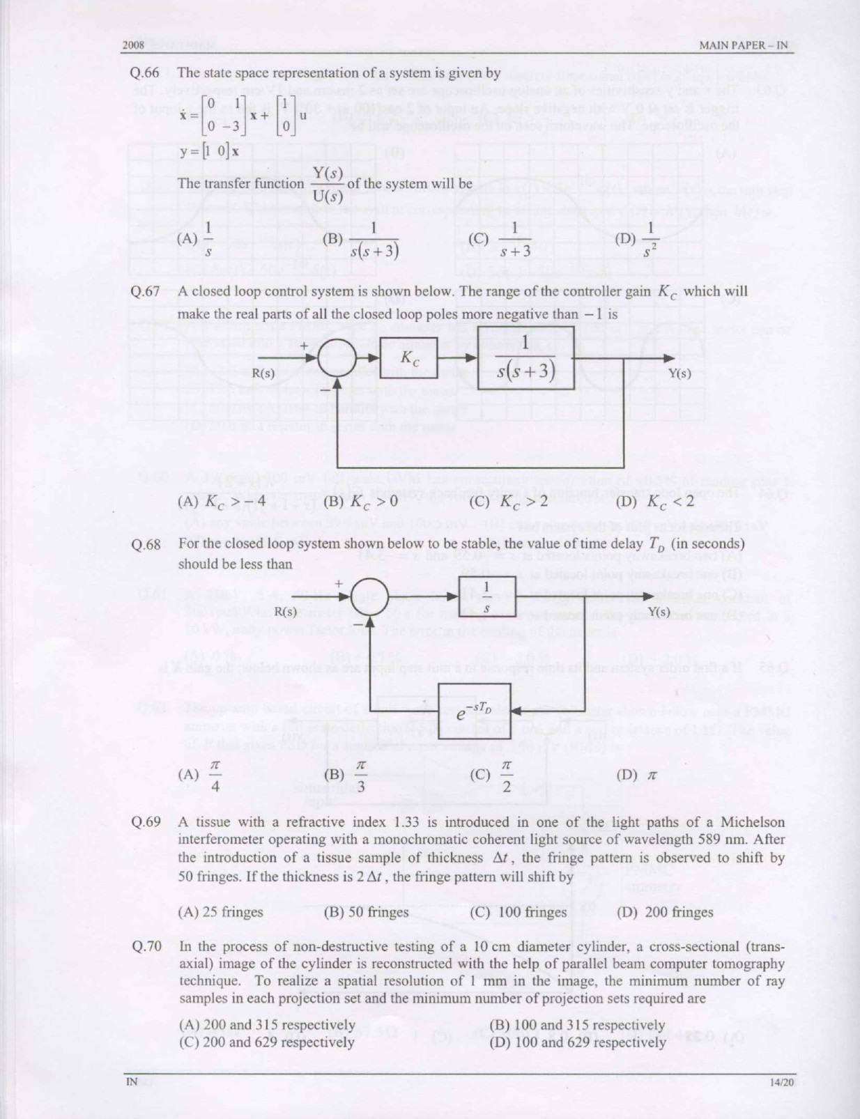 GATE Exam Question Paper 2008 Instrumentation Engineering 14