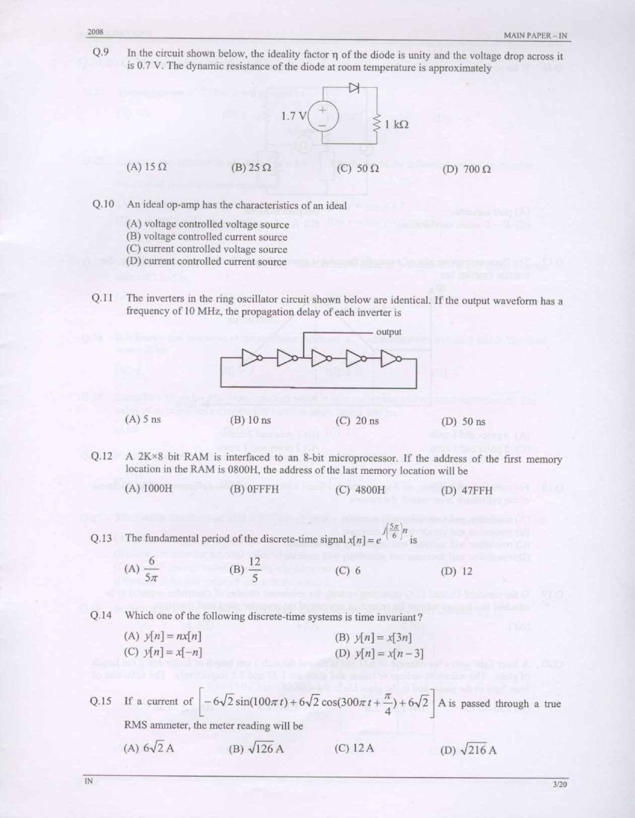 GATE Exam Question Paper 2008 Instrumentation Engineering 3
